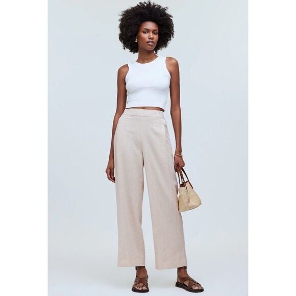 Madewell Petite Pull On Straight Crop Pants Linen Blend Natural P2 NWT - Picture 1 of 3